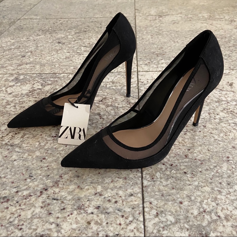 NWT Zara mesh black stiletto heels